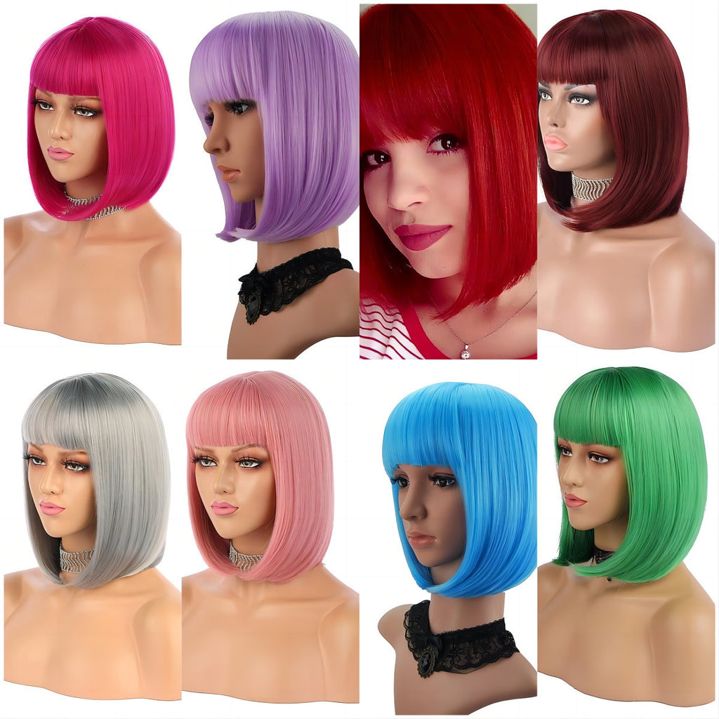 Premium Short Straight Wig with Straight Bangs